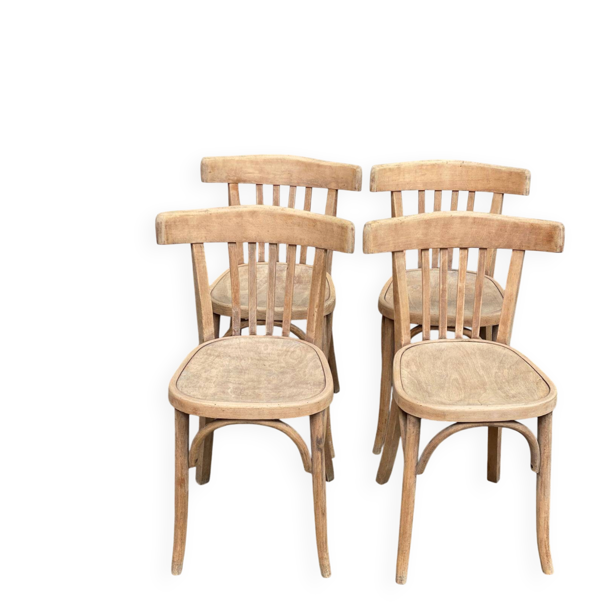 4 stripped bistro chairs in bent wood signed Fischel 1920