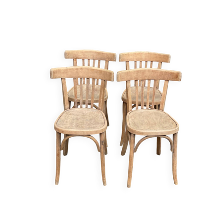 4 chaises de bistrot décapées en bois courbé signé Fischel 1920
