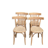 4 chaises de bistrot décapées en bois courbé signé Fischel 1920