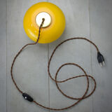 Mid-century yellow glass and brass mushroom table lamp