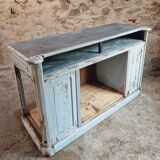 Antique oak counter with zinc top and blue patina