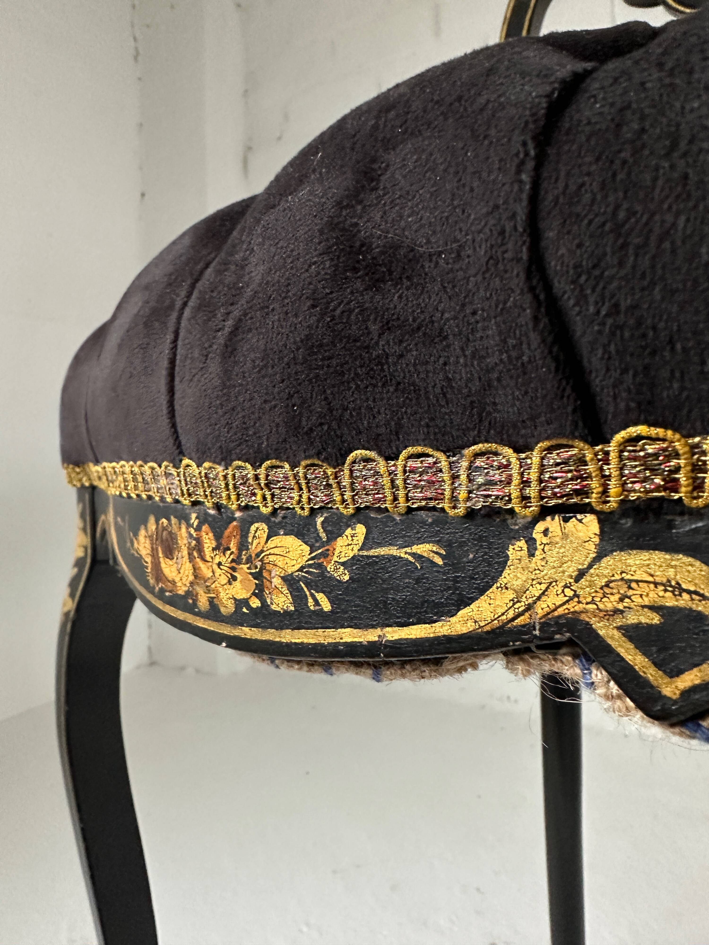 Napoleon III chair in burgundy black lacquered wood 19th century