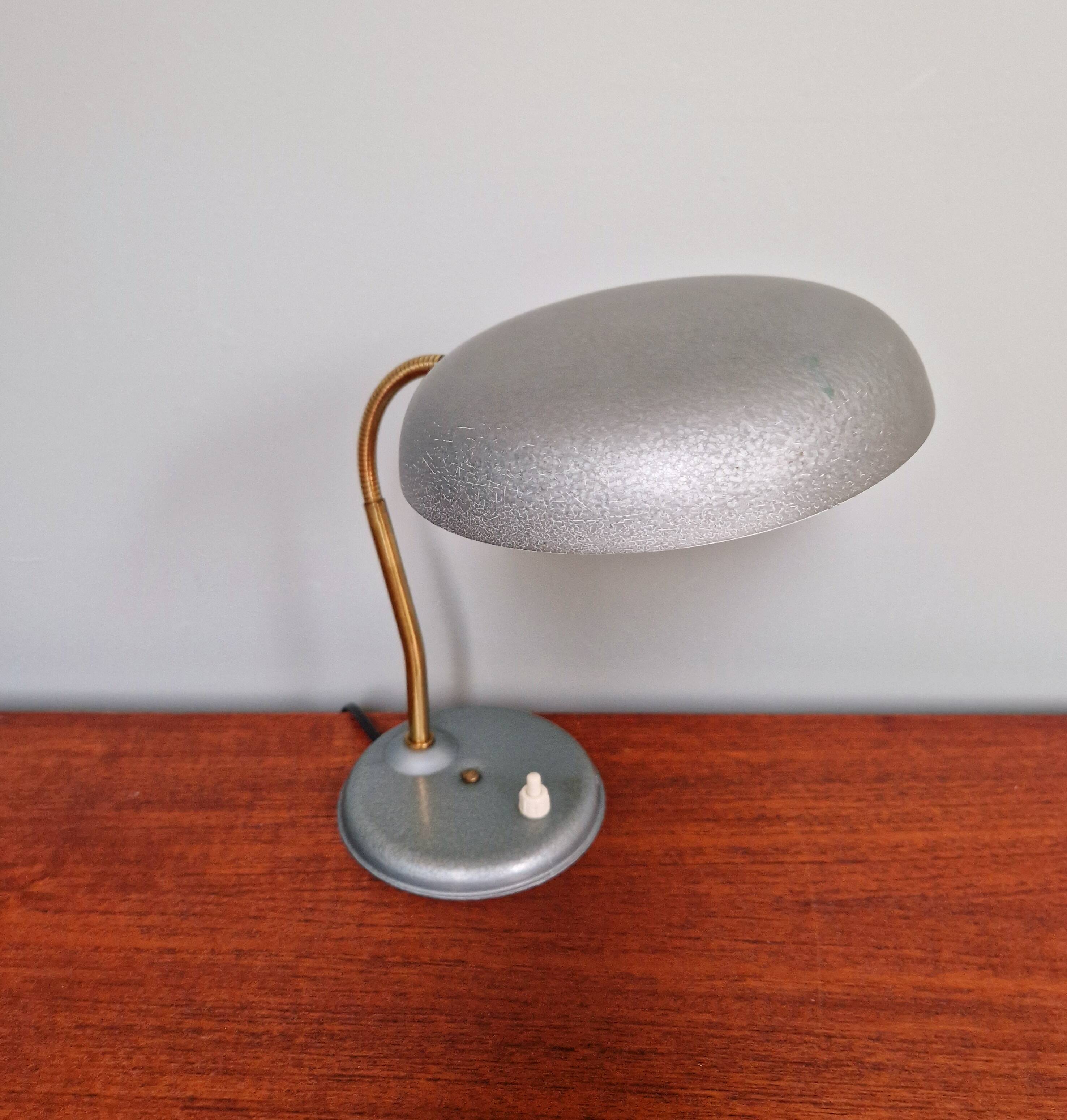 Lampe de bureau articulée en métal laqué gris/bleu, style Bauhaus, années 1930-40