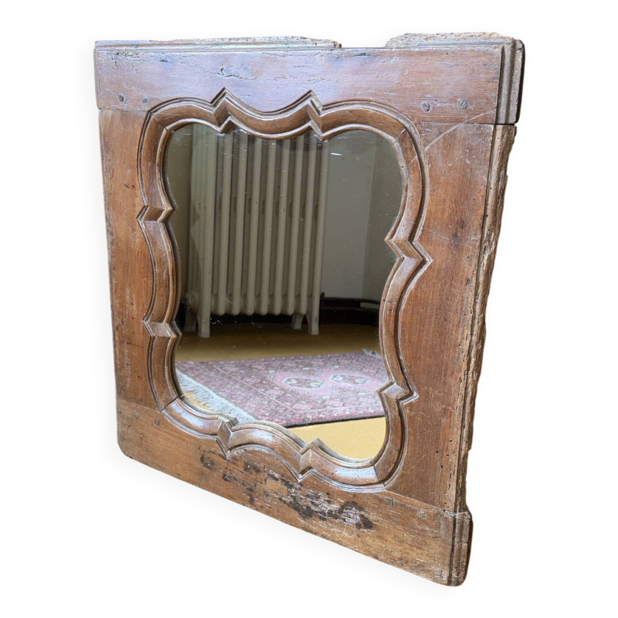 Antique wooden mirror – moulded and carved frame
