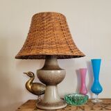 Stoneware and rattan lamp