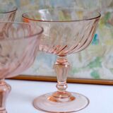 Set of 6 cups champagne rose vintage Rosaline pink swirl glass Arcoroc Luminarc France