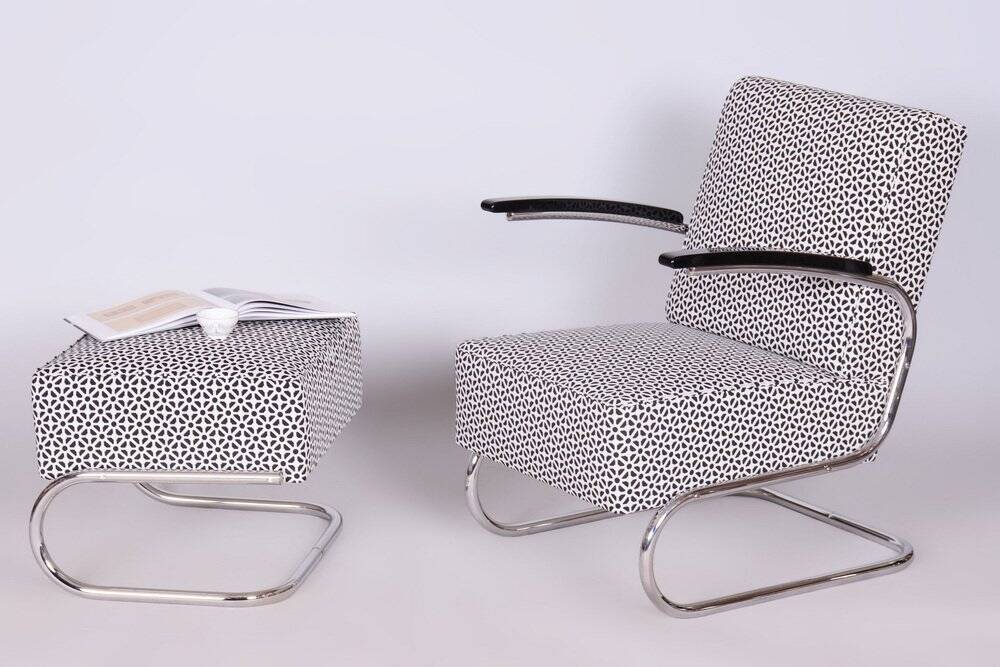 Set of Bauhaus Armchair with Foot Stool from Mücke-Melder, 1930s