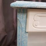 Low bedside table, 1 drawer, white and blue redesigned
