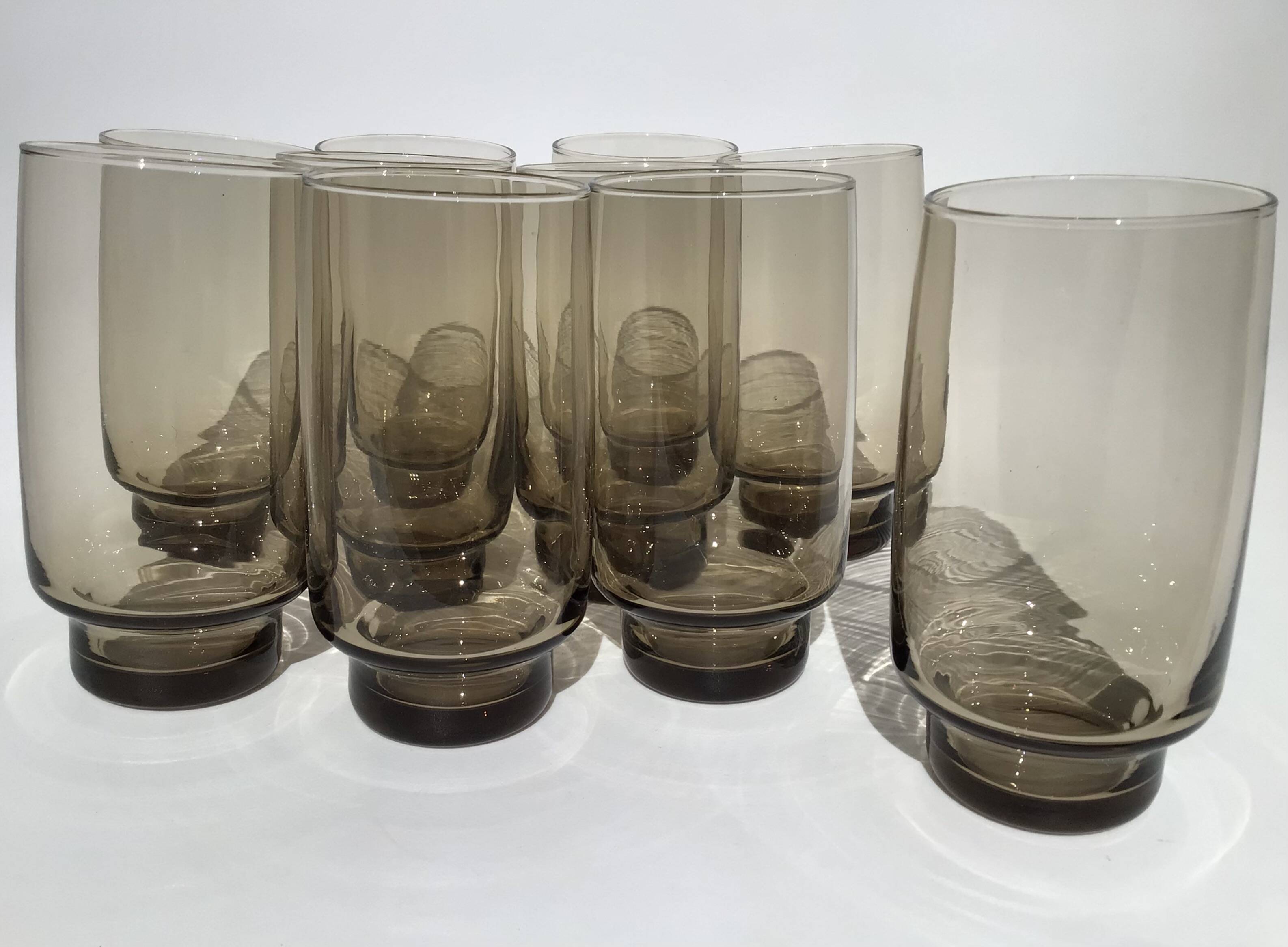8 Low Smoked Water Glasses 70's