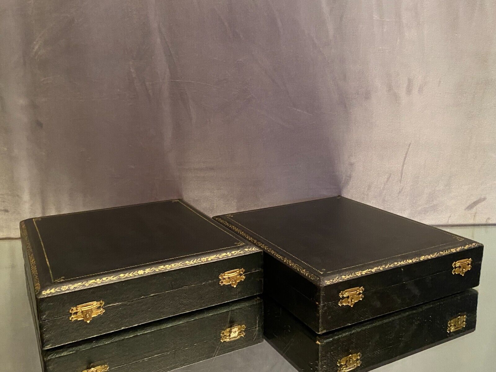 Paire de coffrets de rangement fin XIXe pour couverts argenterie