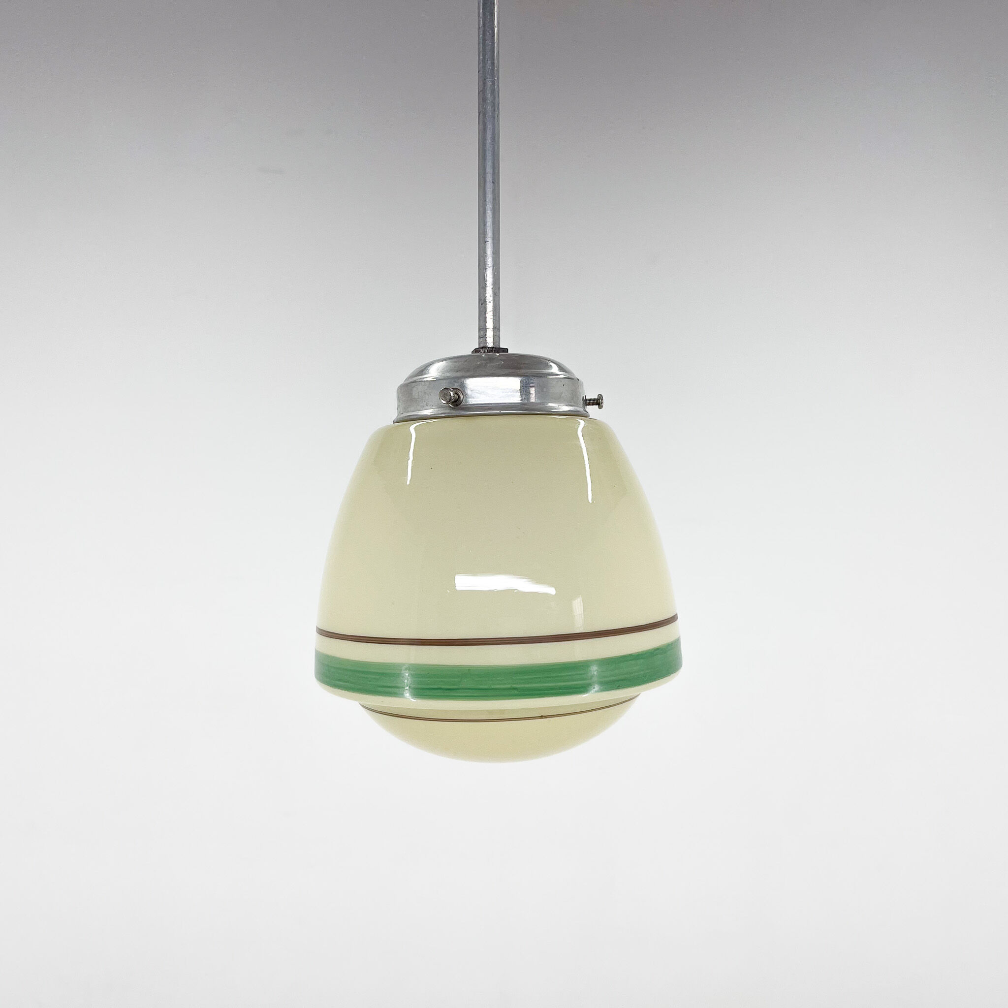 Art Deco Hand Painted Glass Pendant Light, 1930's