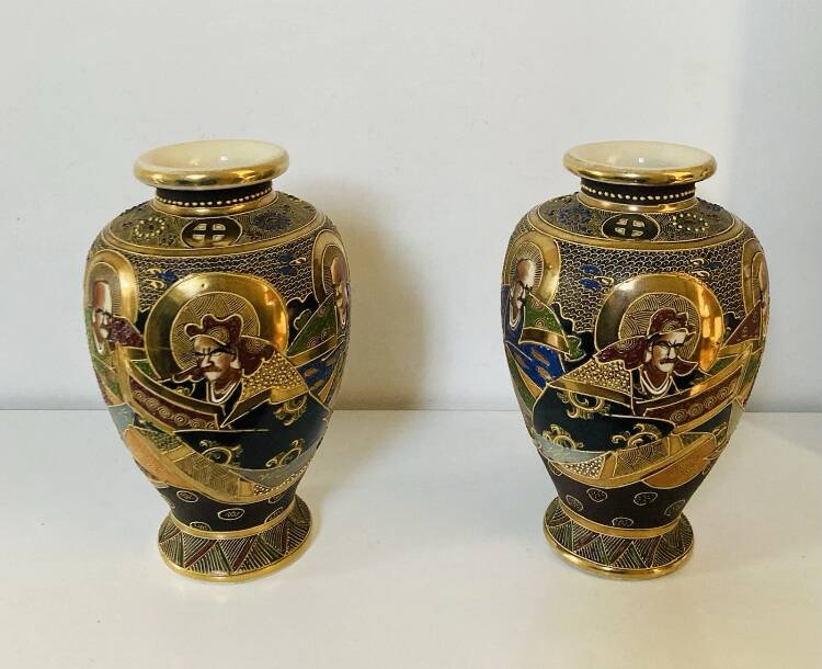 Baluster vases in polychrome earthenware, mid-20th century