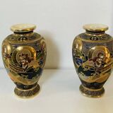 Baluster vases in polychrome earthenware, mid-20th century