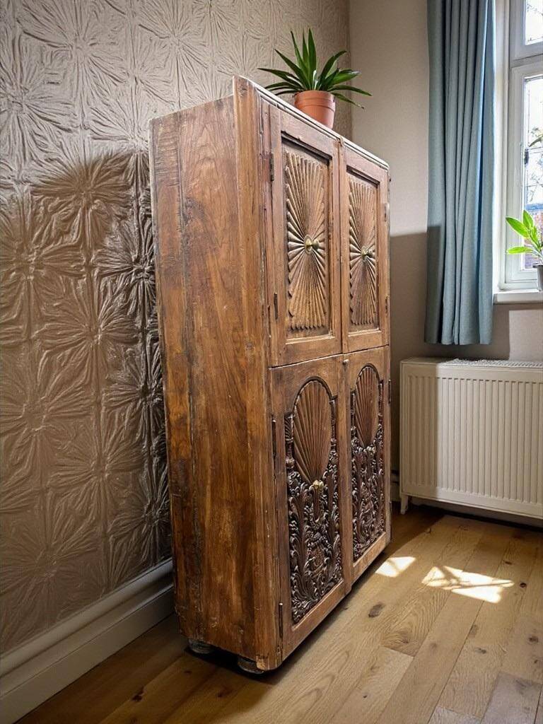 vintage shallow wooden wall cabinet