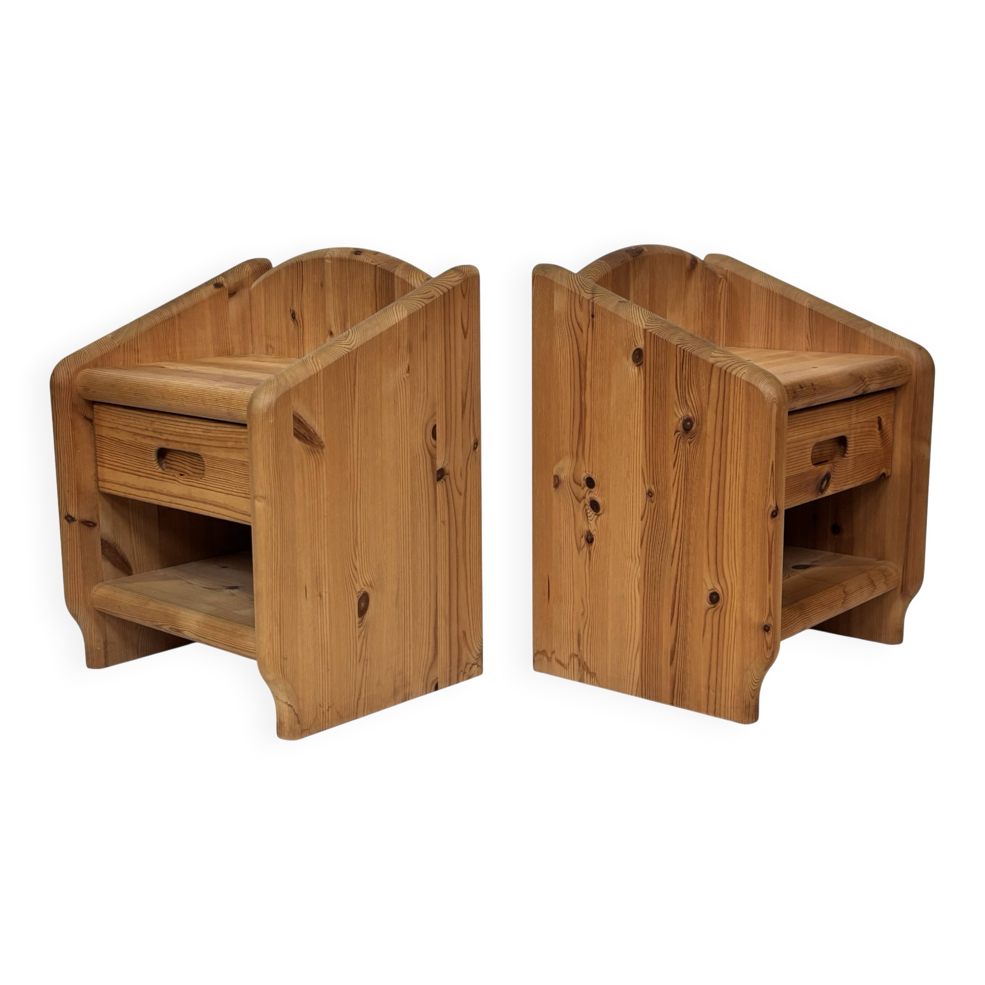Vintage set of two pine wood bedside tables