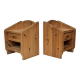Vintage set of two pine wood bedside tables