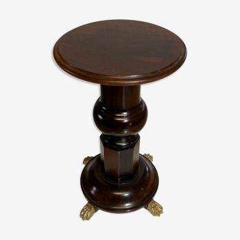 Vintage mahogany pedestal or side table with brass claw feet