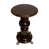 Vintage mahogany pedestal or side table with brass claw feet