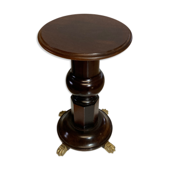 Vintage mahogany pedestal or side table with brass claw feet