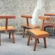 Set of four brutalist chairs and a bench, France, 1960s
