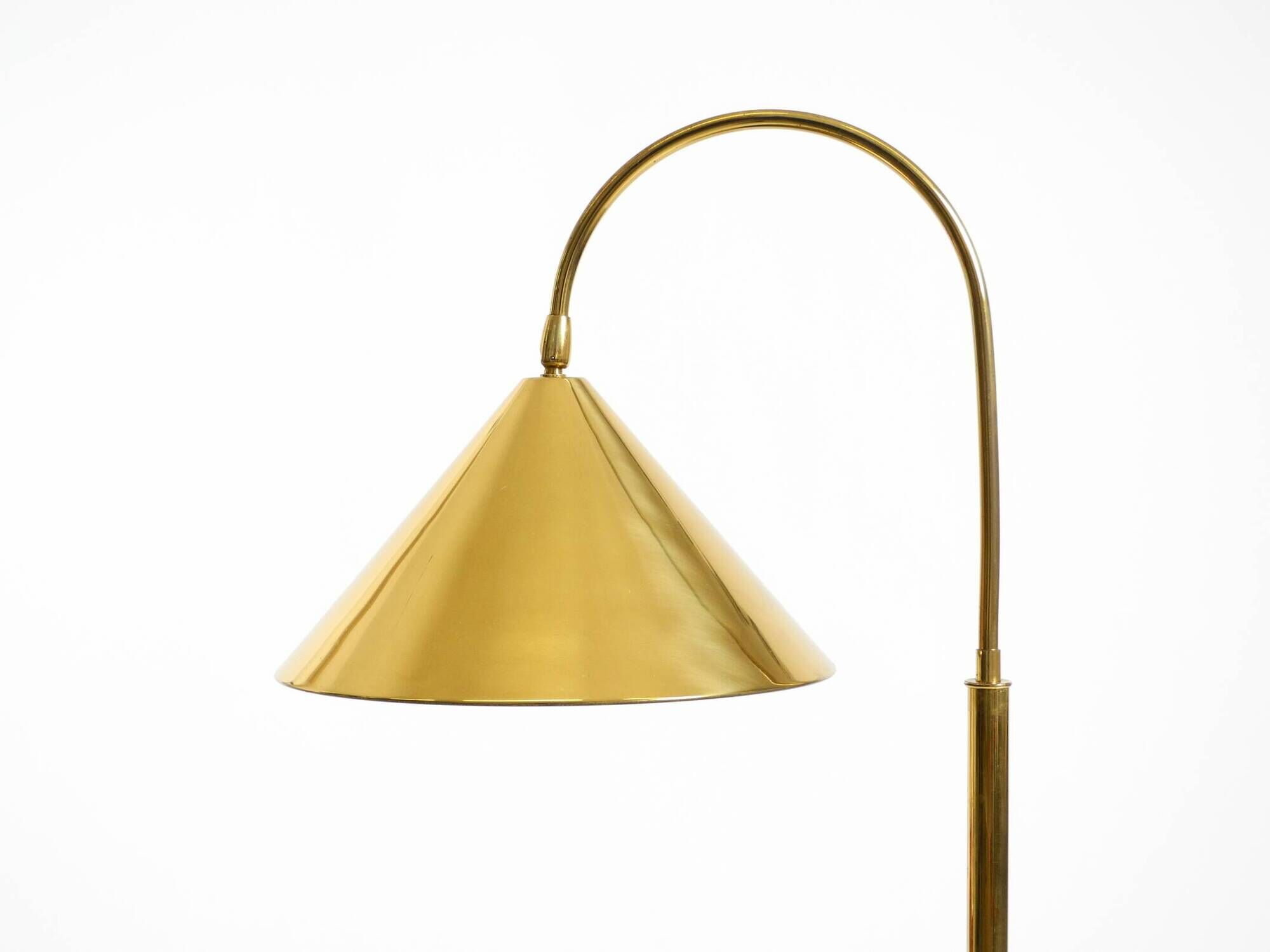 Large original brass table lamp with a conical shade, Mid-Century Modern