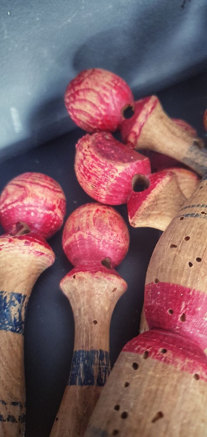 Set of 6 old wooden pins