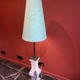 "Balustrade" lamp in terracotta, Ashoka silk shade, pistachio green.