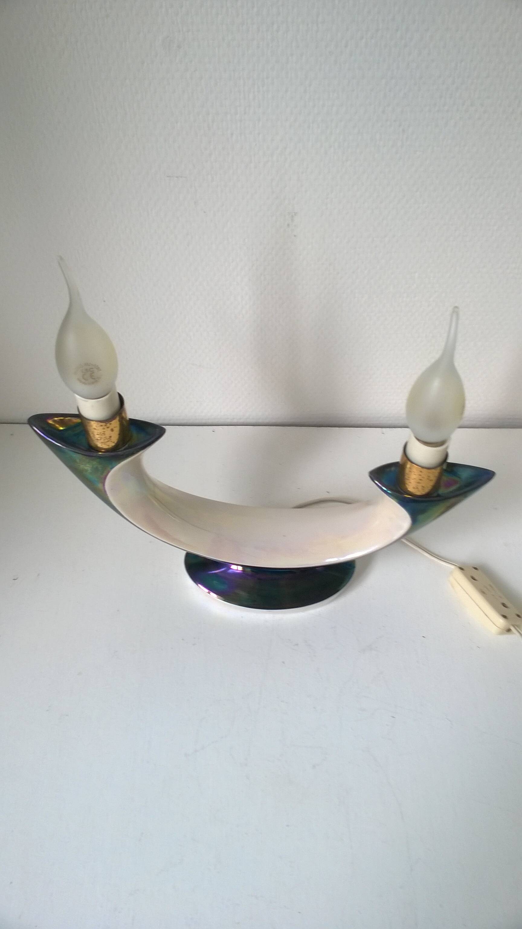 Iridescent ceramic lamp by Verceram France c.1960