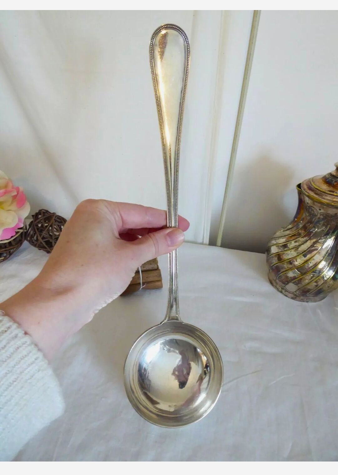 Silver metal ladle Christofle model pearls