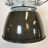 Suspension grise avec abat-jour émaillé noir, années 1970