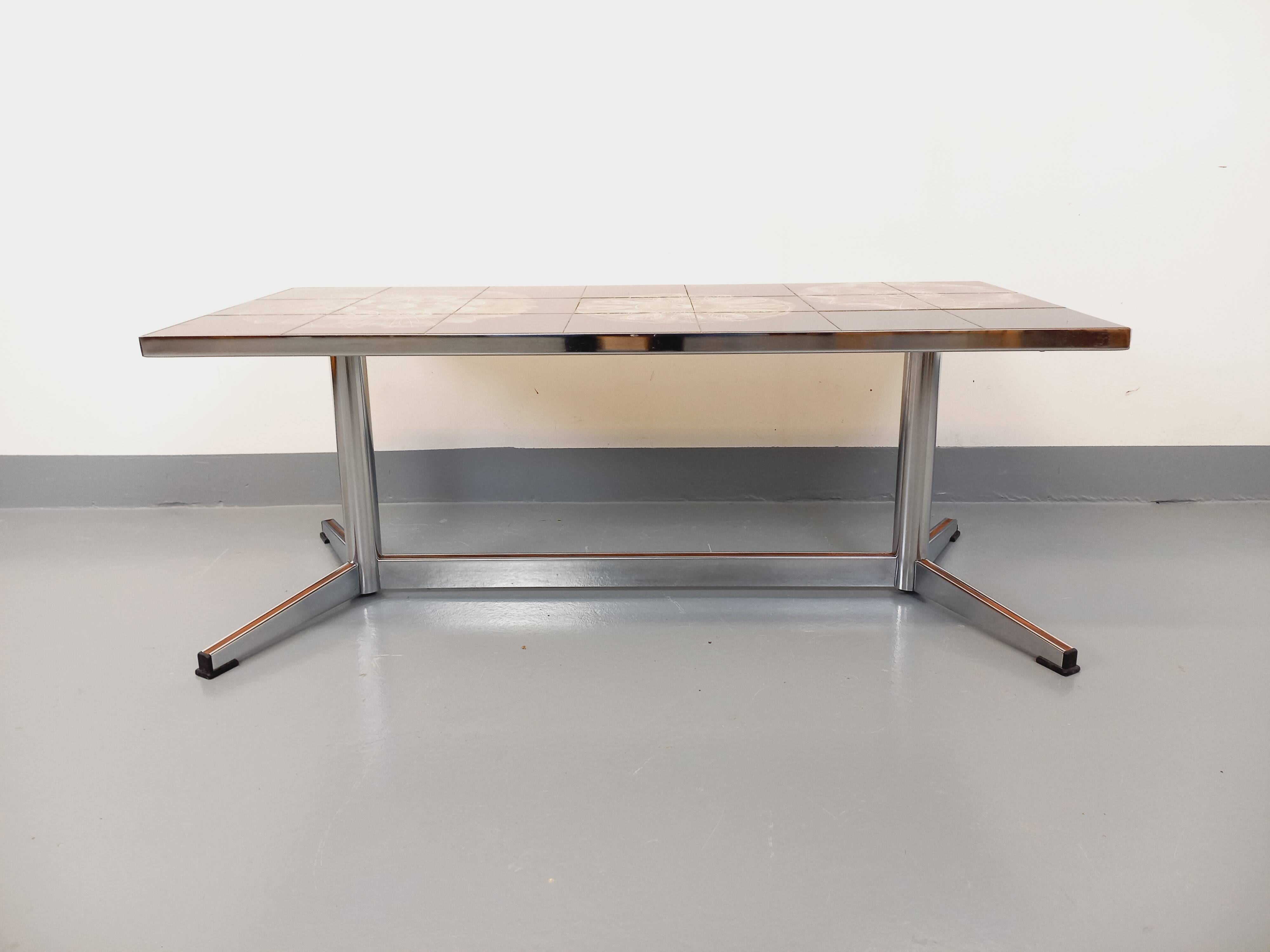 Vintage ceramic and chrome metal coffee table from the 70s