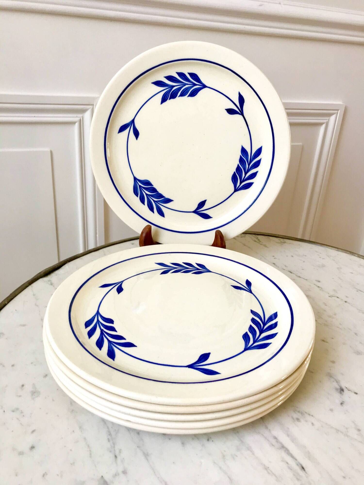 set of 6 flat plates in Terre de Fer Salins Jenny model early 20th century