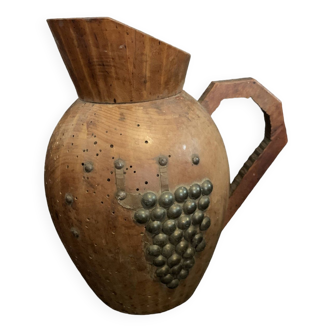 Turned wooden pitcher 17cm grape signed vintage old handmade jug