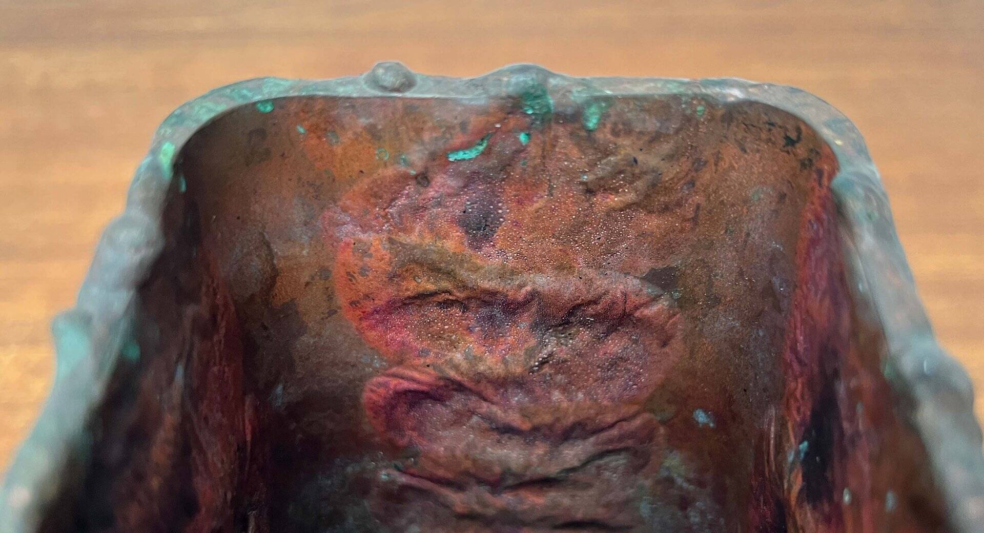 Brutalist metal block vase from the mid-century, 1960s.