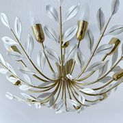 Large Pendant Lamp Vintage Pattern Bouquet Leaves, Brass, White Gold, 50s