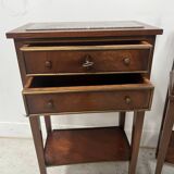 Pair of Louis XVI style bedside tables in mahogany and veneer, 20th century
