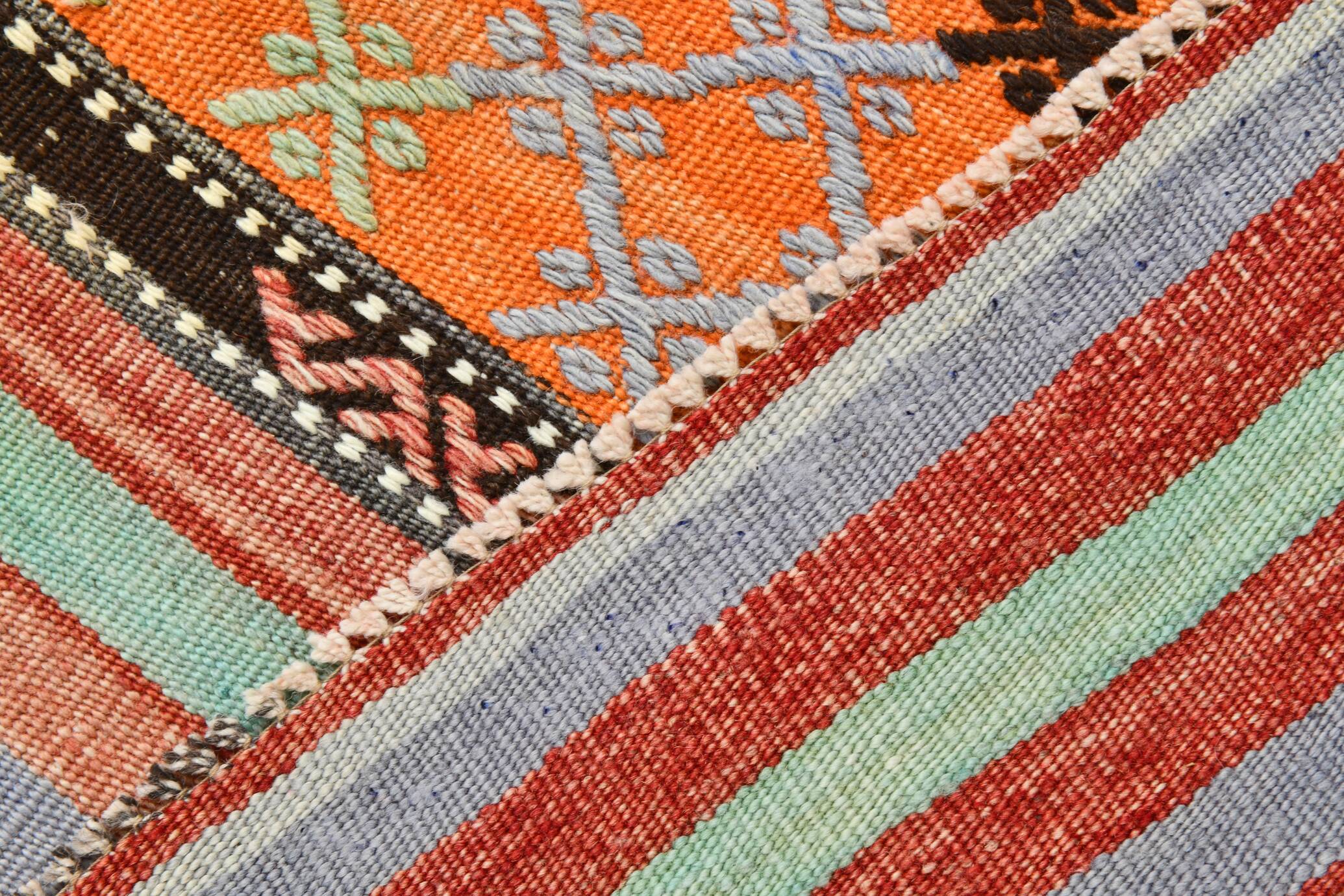 5x8 Orange & Red Striped Vintage Kilim Rug, 173x255Cm SK 32784