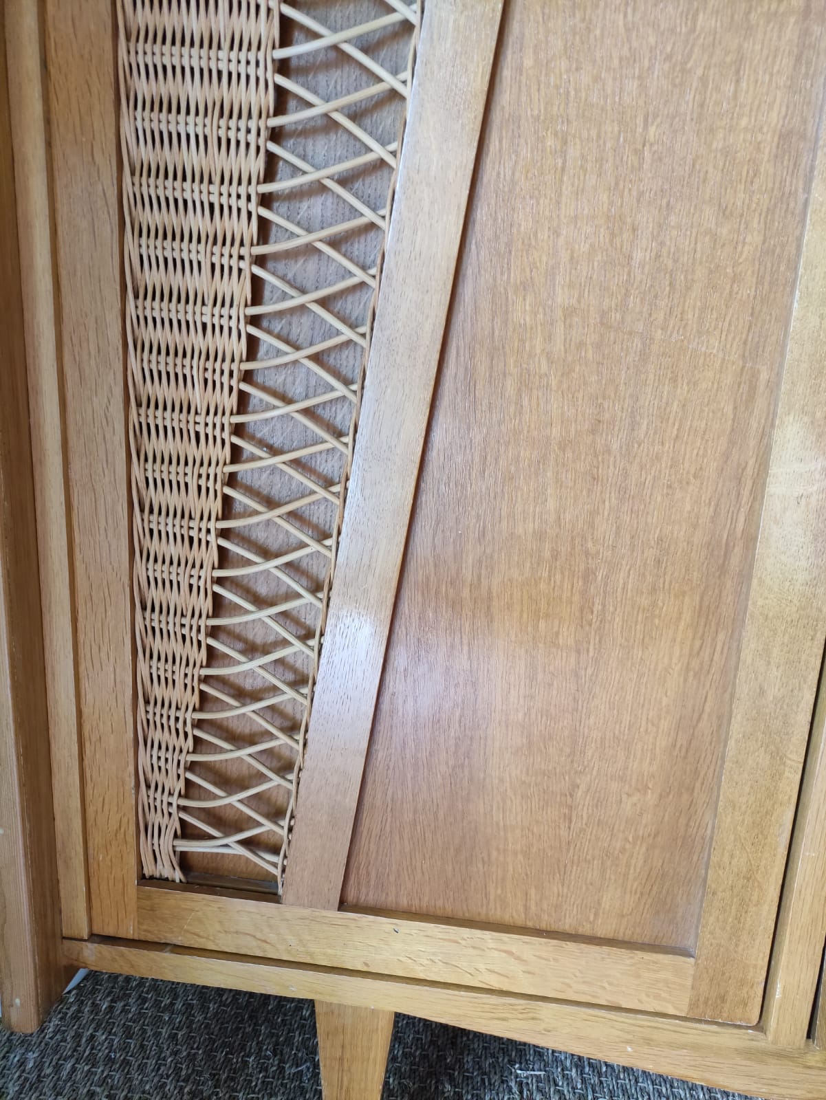 Vintage wood and rattan cabinet