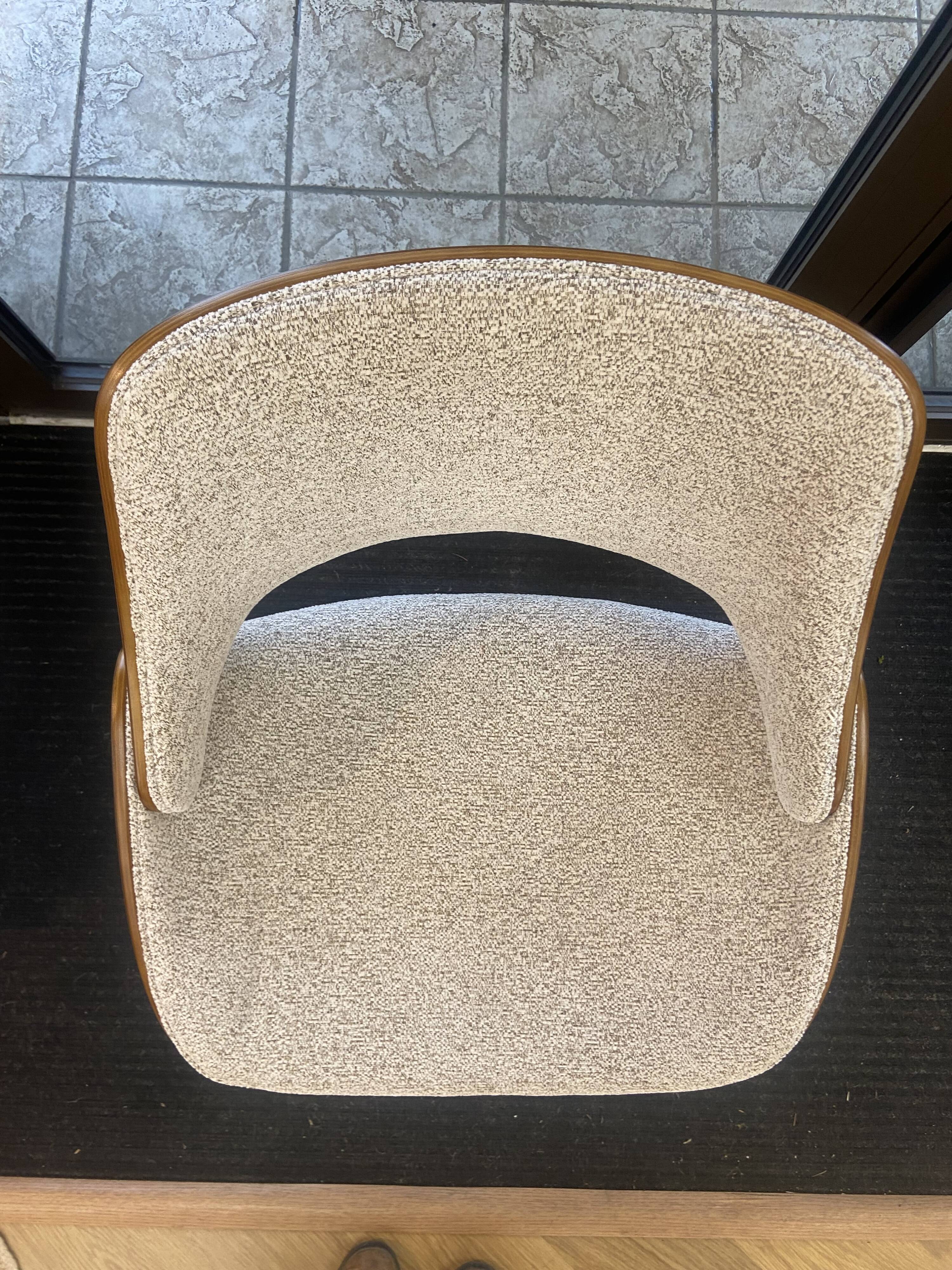 wooden chair with ecru velvet fabric