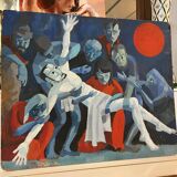 Huile sur panneau: tableau religieux moderniste signé Pascal