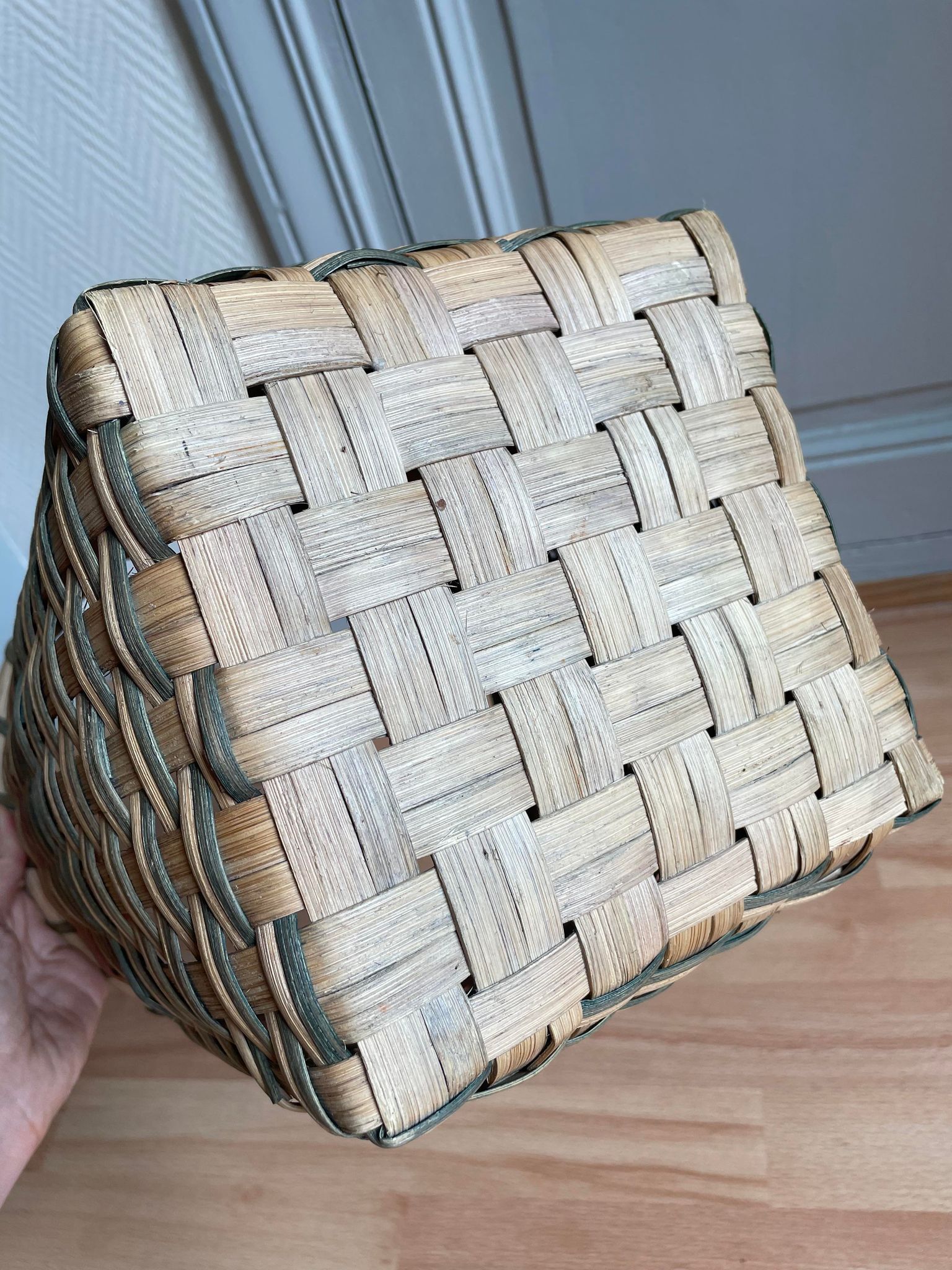 Green beige wicker basket