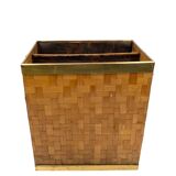 Hollywood regency brass and woven bamboo magazine rack, Metal Linea Nova Italy 1970