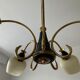 Art deco chandelier 6fires in brass, black metal and opaline