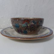 Sarreguemines old bowl with polychrome faience tray model NIPPON