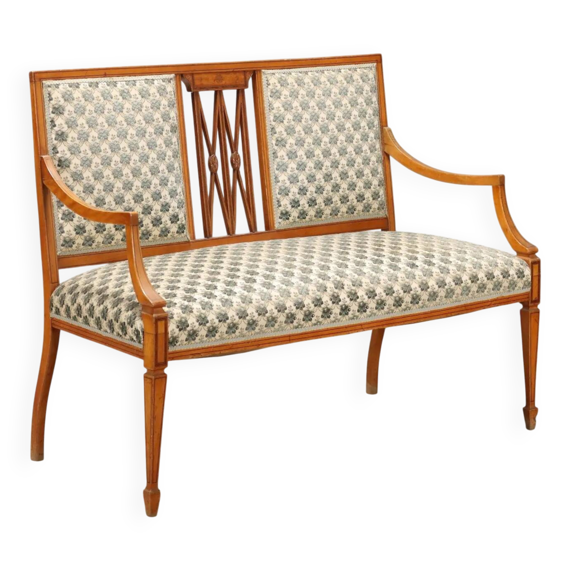 Canapé victorien ancien en acajou et tissu, Royaume-Uni, XIXe siècle