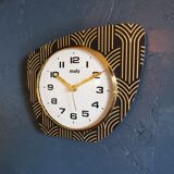 Vintage clock asymmetrical silent wall clock "Maty golden black"