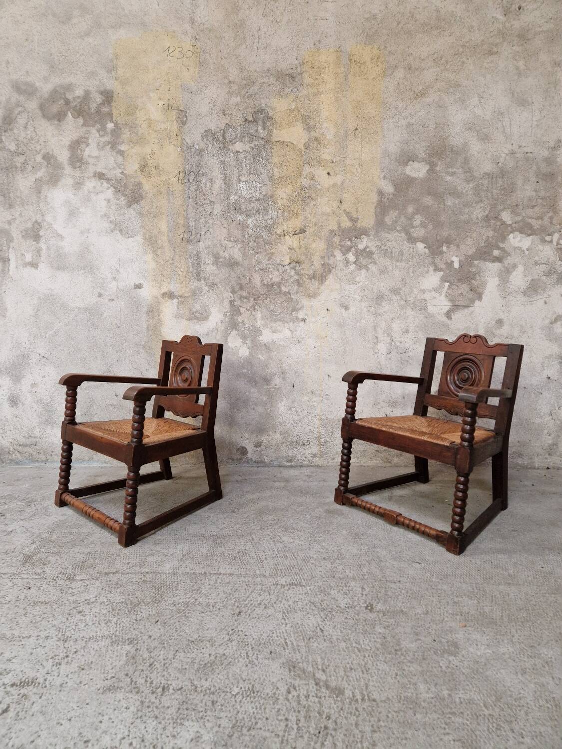 Pair of neo-Basque armchairs
