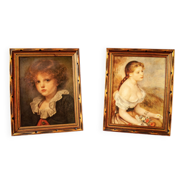 Tableaux anciens. Paire de tableaux. Cadres anciens.