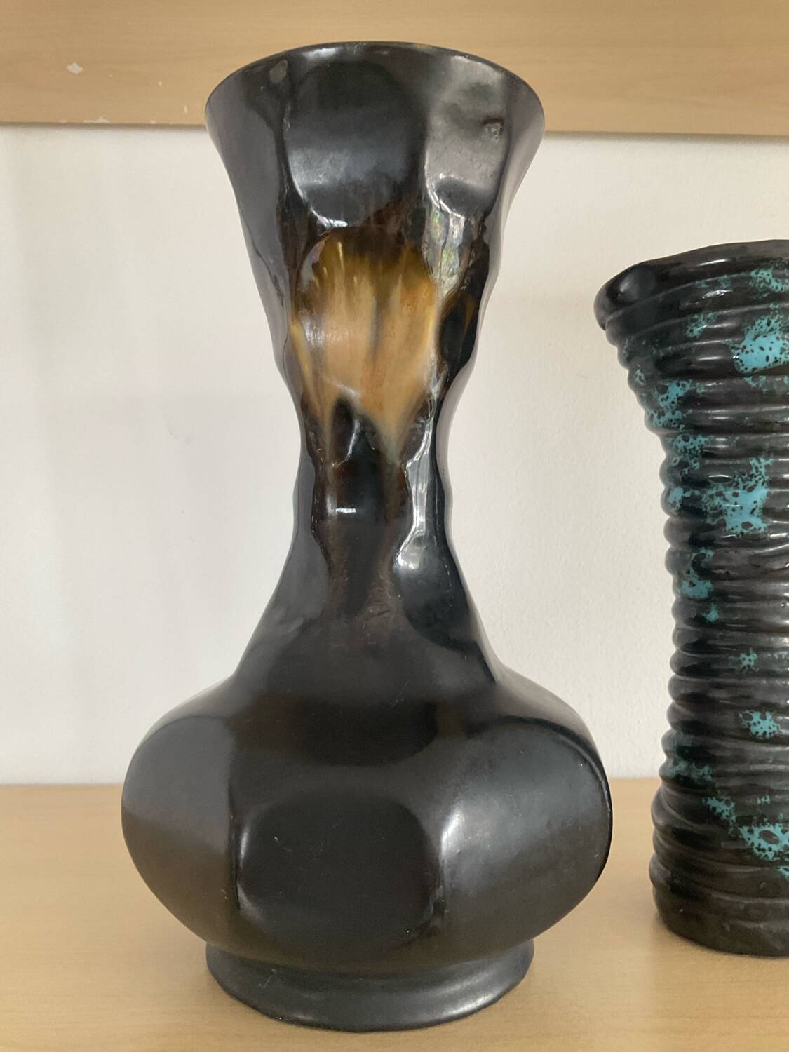 Pair of vintage glazed ceramic vases