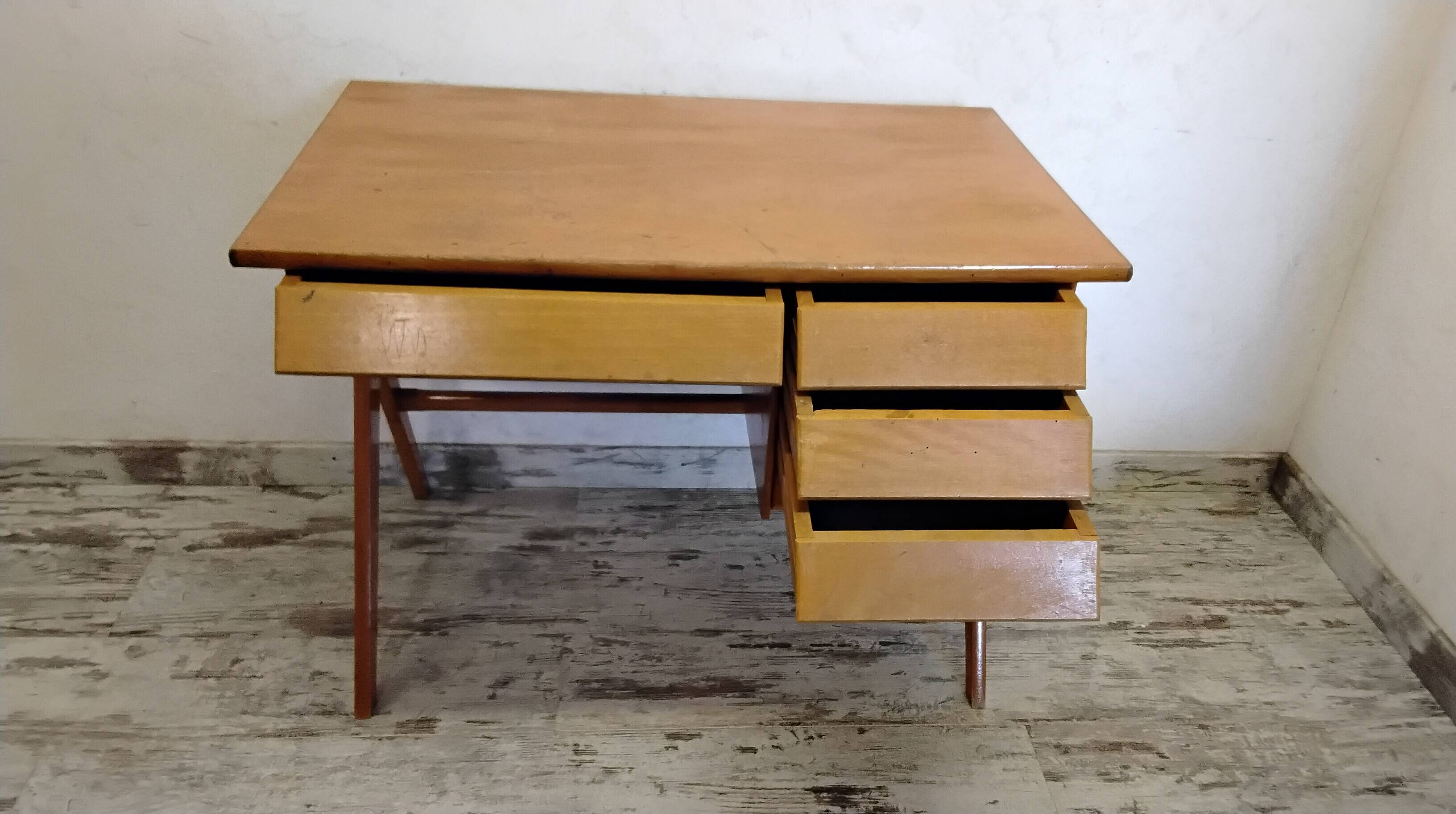 Bureau vintage pieds compas et sa chaise années 50/60